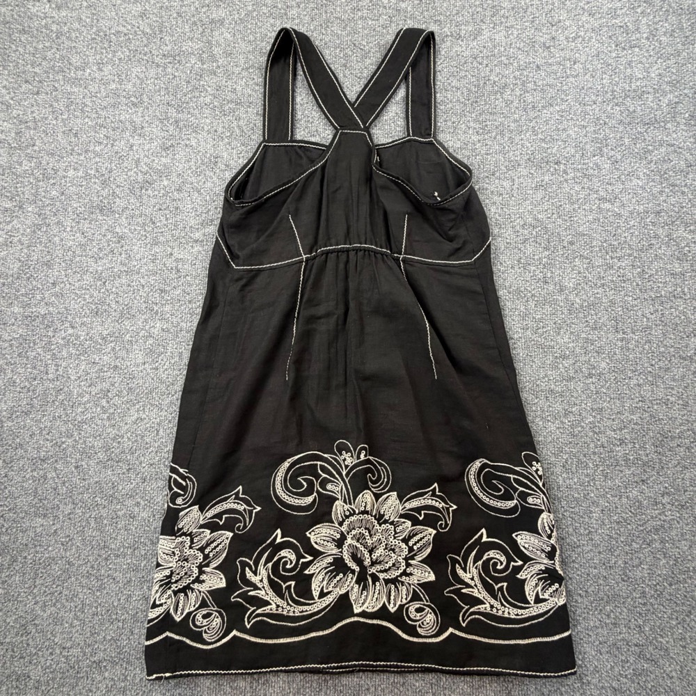 Max Studio Black Linen Blend Floral Embroidered Pinafore Dress Large - Picture 6 of 8